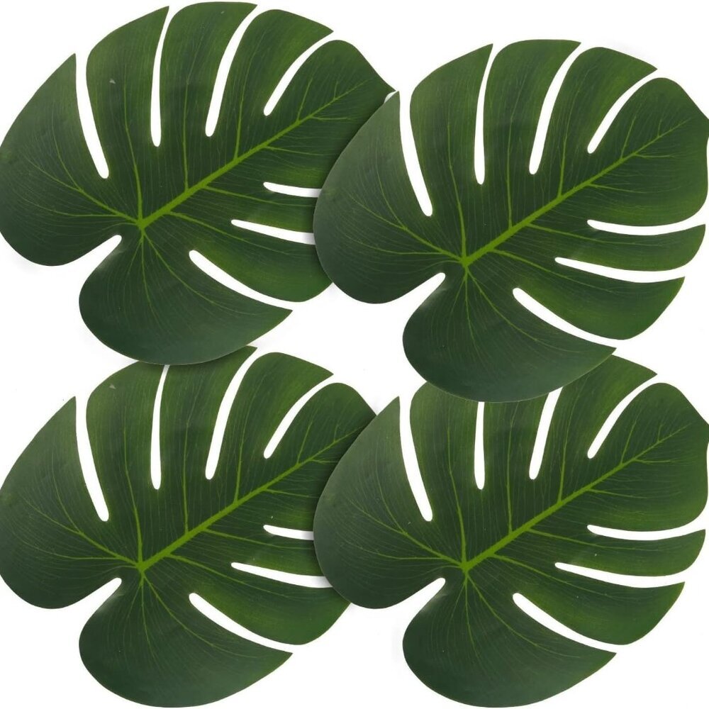 Artificial Palm Leaves,50 Pcs Big Leaf Placemat, Green Palm Leaves Party Decorat